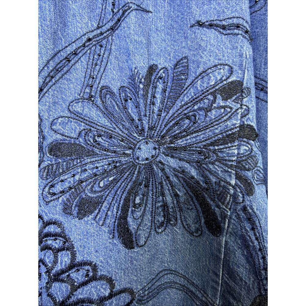 Chico's Design Southwest Embroidered Floral Lt Denim Jacket Large Boho victorian - Picture 14 of 16